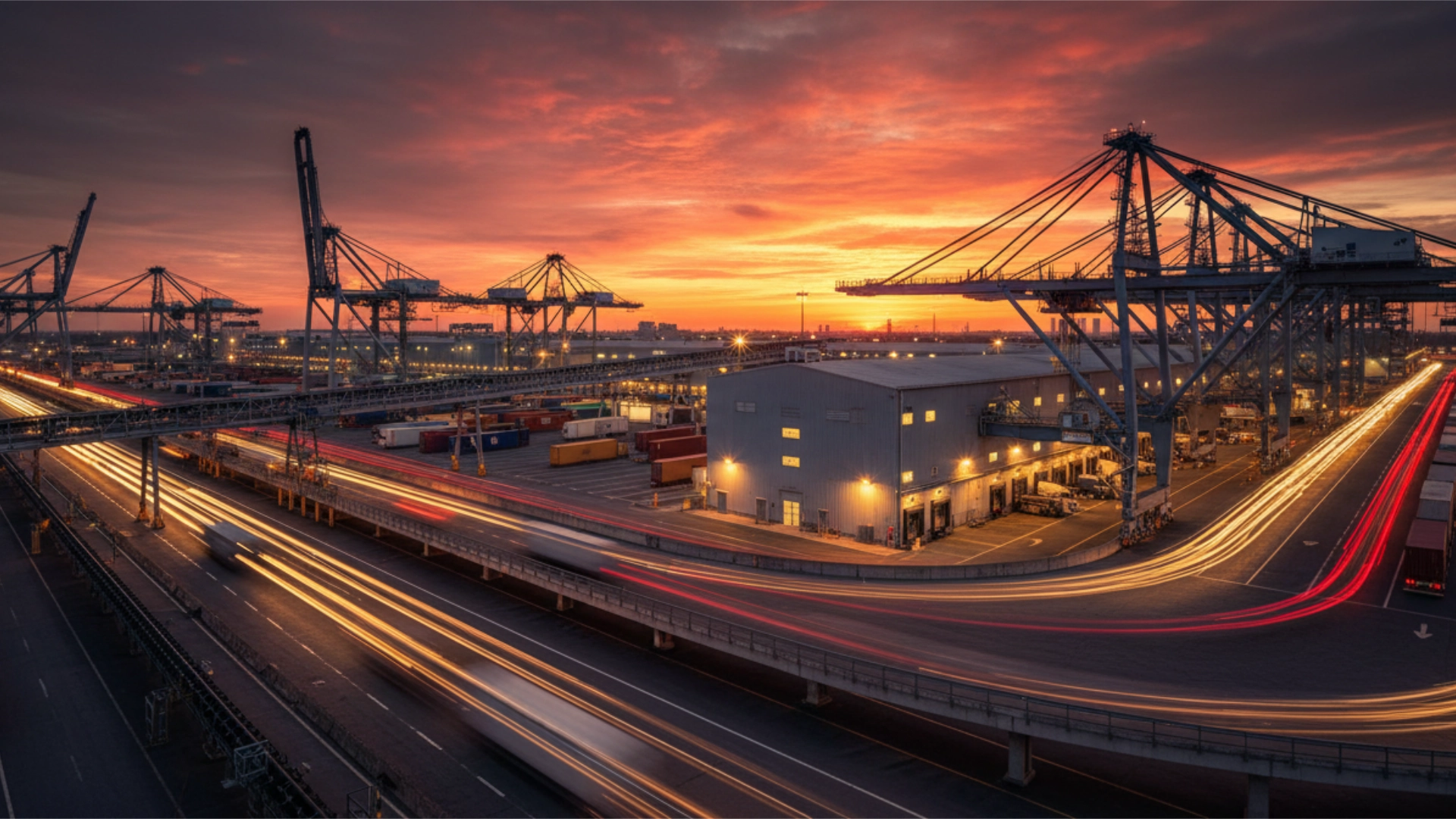 Logistics hub at twilight